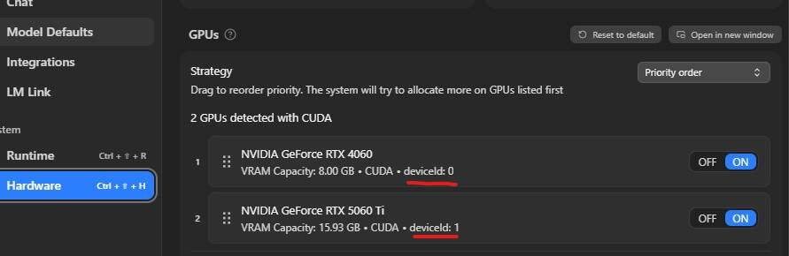 lm studio deviceId issue on multi GPU
